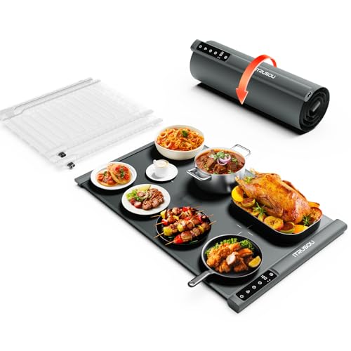 iTRUSOU Bandeja de aquecedor Buffet 60 x 40 cm, esteira elétrica para enrolar e expansível, com 7 níveis de temperatura, temporizador de 99H, ecrã ℃/newskill para refeições e reuniões