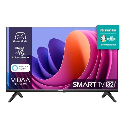Hisense TV 32" HD Ready 32A4N, Smart TV VIDAA U7, Game Mode, Works with Alexa, Tuner DVB-T2/S2 HEVC 10, lativù