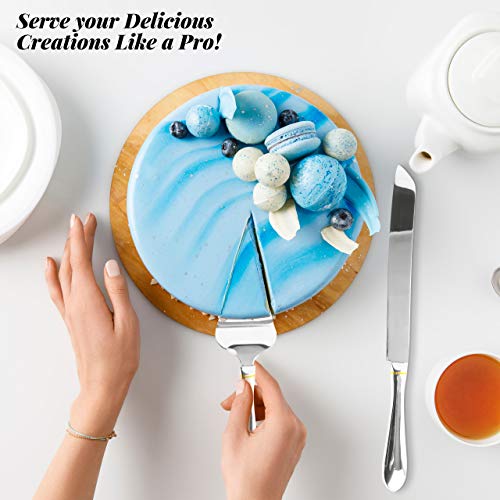 Stainless Steel Cake Serving - Cake Knife And Server Set - Cake Serving Set With Serrated Blade For Easier Cutting - Silver -Holidays, Birthdays, Wedding, Anniversary #TOP4