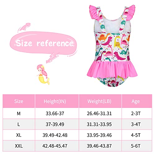 Vieille Toddler Swimsuit Girls 4T 5T Dinosaur Bathing Suit for Girls 1 Piece Toddler Ruffle Swimwear with Skirt
