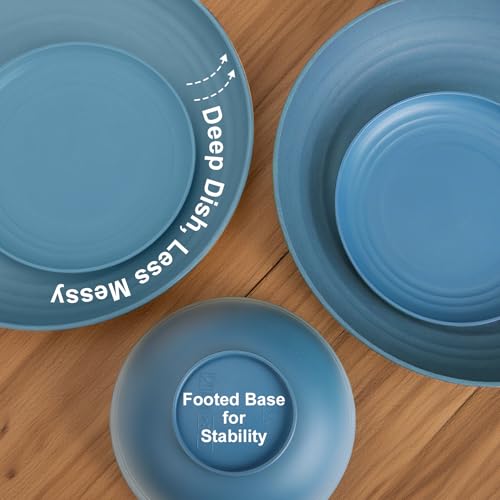 BUSOKIP Dinnerware Sets for 8, Wheat Straw Bowls and Plates Set, Microwave and Dishwasher Safe Dish Sets 32 PCS, Unbreakable & Lightweight Camping Plates Cups and Bowls Set for Kitchen - Blue by BUSOKIP - Image 6