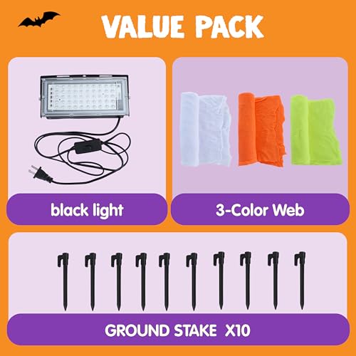 Image of JOYIN 1000sqft Halloween Spider Web Decoration Outdoor, Glow-in-the-Dark Giant Spiderweb, DIY Stretchy Flexible Beef Netting in White (Blue at Night) Green, Orange for Neon Decor Indoor Haunted House
