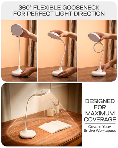 Image of WEIRD WOLF Study Lamp for Students | Rechargeable Table Lamp with 3 Colour Modes | LED Desk Lamp for Reading, Office | Eye-Protection Study Light with Lithium Battery | White | 6-Month Warranty