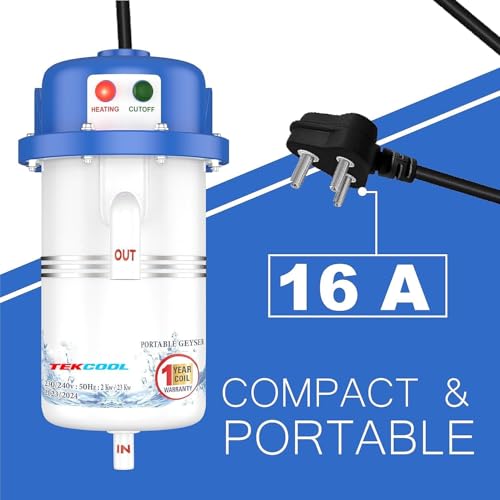 Image of TEKCOOL Instant Water Geyser 1 L Portable Water Heater, Made of First Class ABS Plastic, Auto Cut Off Feature with 1 Year Warranty, for Home, Office, Restaurant etc