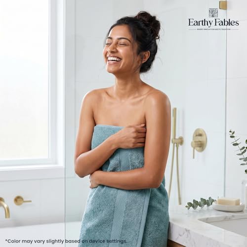 Image of Earthy Fables Premium Bath Towel Large, 600 GSM, 150 x 70 cm, Ultra Soft, Quick Dry and Highly Absorbent, 100% Combed Cotton for Home, Travel, Hotels, Suitable for Acne-Prone Skin, Aqua (Pack of 1)