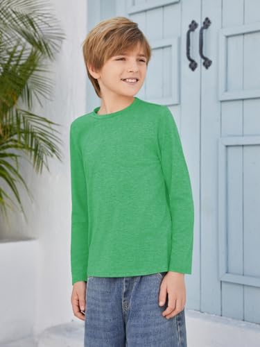 Image of Boys Long Sleeve Shirt Crewneck Solid Color Casual Top with Chest Pocket for Kids 5-14 Years