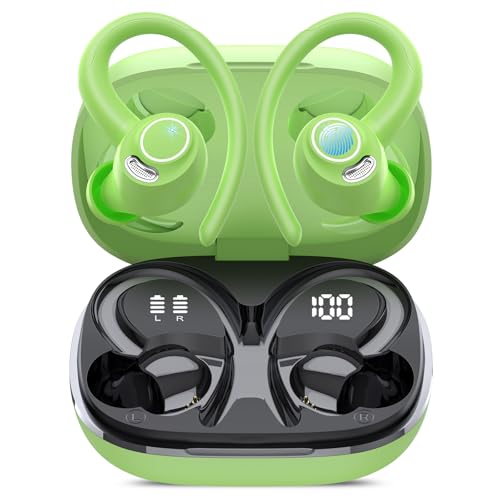 Image of Wireless Earbuds, Bluetooth 5.4 Headphones Sport, Over Ear Buds With ENC Noise Cancelling Mic, 48H, Wireless Earphone With Earhooks, Stereo Deep Bass, IP7 Waterproof ear bud for Workout Running, Green