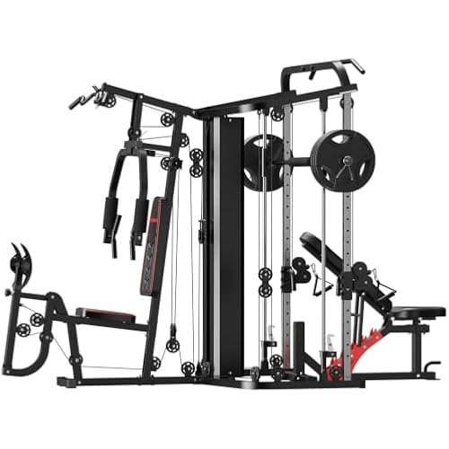 SunHome Multifunction Home Gym Equipment Workout Station, Smith Machine with 138LB Weight Stack, Leg Press, LAT Station for Full Body Training