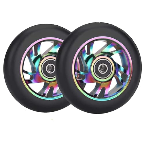 GIONAR 2 Pcs Roues de Trottinette, roue trotinette freestyle 100mm, Roues de Rechange pour Trottinette, roue trottinette avec roulements ABEC 9 pour la Plupart...