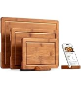 JINGNING Deep-Carbonized Bamboo Cutting Board Set for Kitchen with Wood Storage Stand, Deep Juice...