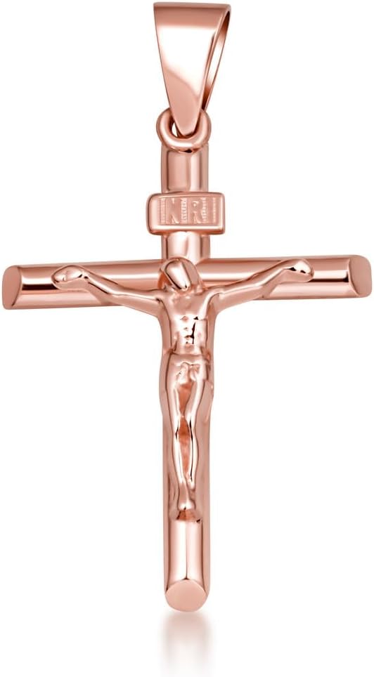Gold 1-1/8" Christian Catholic Jesus Christ on INRI Cross Crucifix Necklace | 10K or 14K Yellow, Rose, or White Gold | Choice of Pendant Only or Chain Length