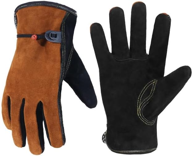 Leather Work Gloves for Men and Women, Utility Tough Cowhide Glove for Gardening