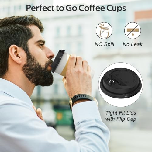 image for Dealusy 100 Pack 16 oz Disposable Coffee Cups with Lids and Sleeves, S