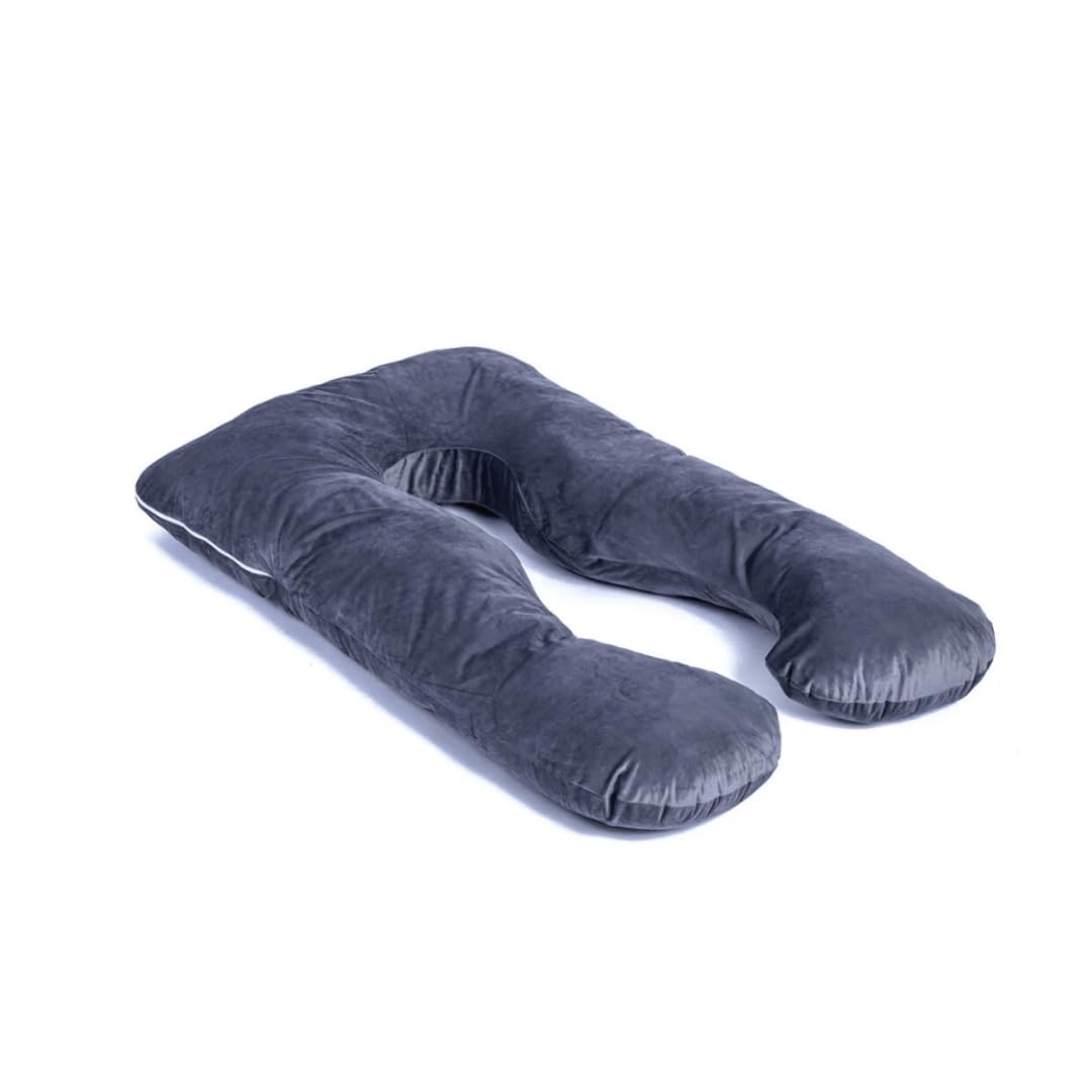 Chillow Coussin Ergonomique pour l'ensemble Corps - Coussin Maternité et Coussin Grossesse pour Dormir, Coussin en Forme de U, Soutien pour Le Dos, Les Hanches, Les Jambes, Le Ventre (Gris (Velours))