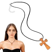 ULTECHNOVO Kreuzkette aus Olivenholz Herren & Damen, Handgeschnitztes Holzkreuz Anhänger mit Verstellbarem Lederband und Aufbewahrungsbeutel, Kleines Kruzifix Religiöses Geschenk für Taufe, Kommunion