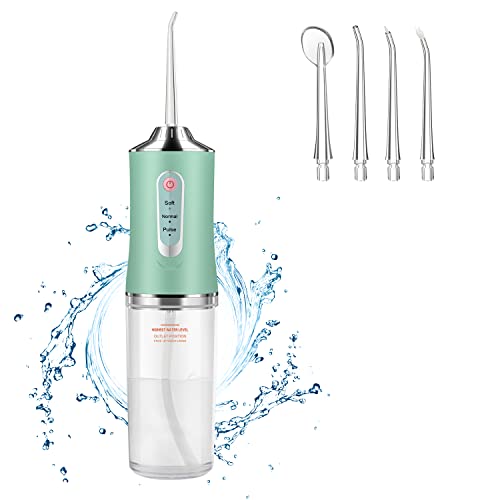 Idropulsore Dentale Portatile, Irrigatore Orale Professionale 230ml con 3 Modalità e 4 Ugelli di Ricambio con rotazione di 360°, IPX7 Impermeabile, USB Ricaricabile, per Viaggio,Casa