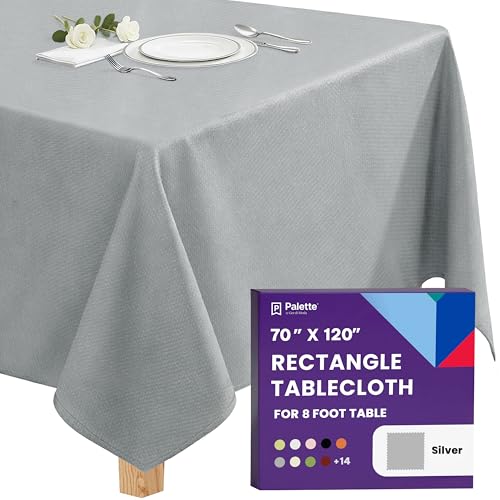 Image of Gee Di Moda Rectangle Tablecloth - 70 x 120 Inch Silver Table Cloth for 6 or 8 Foot Rectangle Tables - Heavy Duty Washable Fabric - for Holiday Party, Dinner, Weddings, Baby Shower & Events