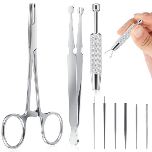Mysora 9pcs Kit Stainless Steel Piercing Ball Grabber Tools/ 3mm Piercing Ball Screw Removal Tool/Reusable Bead Clamping Assistant Tool for Changing Jewelry&14g 16g 18g Piercings Taper Stretching Kit