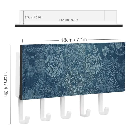 Colgador de llaves de pared con encaje floral azul de gran resistencia 3