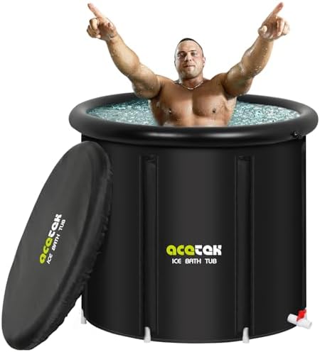 acetek Eisbad Tonne für Athleten mit Abdeckung 90cm, 477L Ice Bath tub | tragbares Ice Bath tub für Kryotherapie,Faltbare Eisbad Badewanne für Sportler Freistehende, für Outdoor de