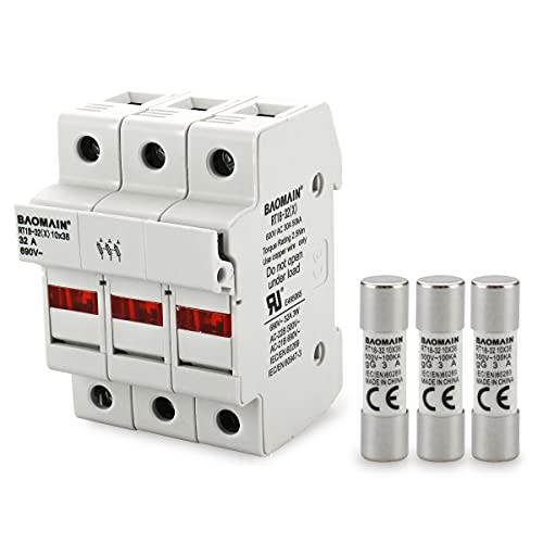 Base fusible 3 pôles RT18-32 Baomain coupe-circuit rail DIN pour cartouche 10x38mm