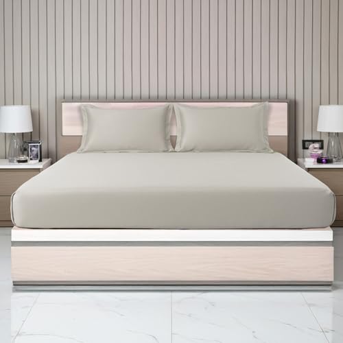 Image of LANE LINEN 400TC Super King Size Bedsheet with 2 Pillow Cases | 100% Cotton 3 Pc Bedding Set (2.74 M x 2.74 M) | Breathable & Wrinkle-Free | Sustainable & Eco Friendly Bedding Set (Tan)