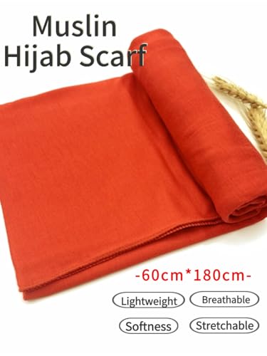 Ftoronaly Hijab Scarf for Women Soft Muslim Hijabs Head Wrap Scarves Fashion Long Hair Shawls Stretchy Muslin Headscarf Orange
