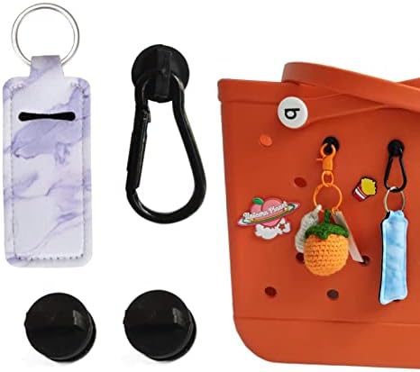 Uchyius Accessories for Bogg Bag, Key Holder Charms and Lipstick Holder Accessory for Beach Tote Bag - 3 pcs Hanger Charms, 1 pcs Lipstick Holder with Carabiner Clip