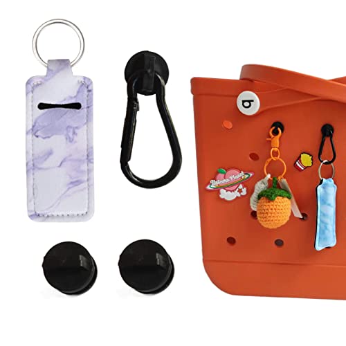 Uchyius Accessories For Bogg Bag, Key Holder Charms And Lipstick Holder Accessory For Beach Tote Bag - 3 Pcs Hanger Charms, 1 Pcs Lipstick Holder With Carabiner Clip #TOP21