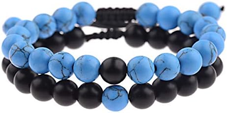 8mm Distance Bracelet Lover Couple Relationship Natural Stone Beads Yoga Bracelet Strand Stretch Bracelet Couple Jewelry for Him or Her Men and Women (Blue)