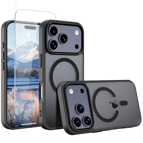 Image of Magnetic for iPhone 17 Pro Phone Case, [Compatible with MagSafe], Screen Protector X1, [Military Grade Drop Protection],Matte Finish,Slim,Shockproof,Protective (Black, iPhone 17 Pro)