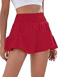 BMJL Womens High Waisted Shorts Athletic Running Shorts Workout Gym Quick Dry Flowy Shorts with Pockets(M,Red)