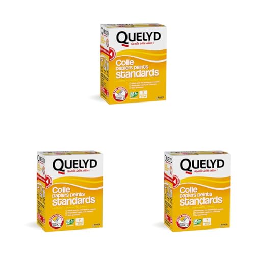 Quelyd Colle Papiers Peints Standards – Idéale pour Chambres et Couloirs – Prête en 3 Minutes – Dosage Ultra Facile – Sans Grumeaux – Sans Solvant – Poudre 250 g (7 rouleaux) (Lot de 3)