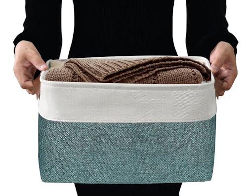 Image of DECOMOMO Foldable Storage Bin [3-Pack] Collapsible Sturdy Cationic Fabric Storage Basket Cube W /Handles for Organizing Shelf Nursery Home Closet (Green and White, Extra Large - 15.8 x 12.5 x 10)