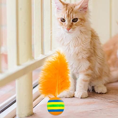 BIPY 10Pcs Cat Toy Balls with Feather Interactive EVA Foam Colorful Rainbow Kitten Toys Ball for Small Dogs Puppies Puppy Kitty Quiet Indoor Outdoor Play Activity Chase Training