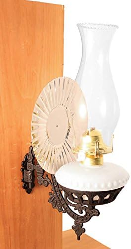 Vermont Lanterns - Glass Oil Lamp & Cast Iron Wall Bracket (Opal w/Reflector)