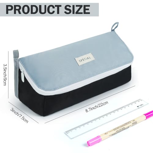 Image of Pencil Case Large Capacity Pencil Pouch Pen Bag with Big Compartment, Foldable Pencil Bags with Zipper Pencil Pouch, Student Pencil Case Stationery Bag for Girls and Boys Teen Adults Women Men (Gray)