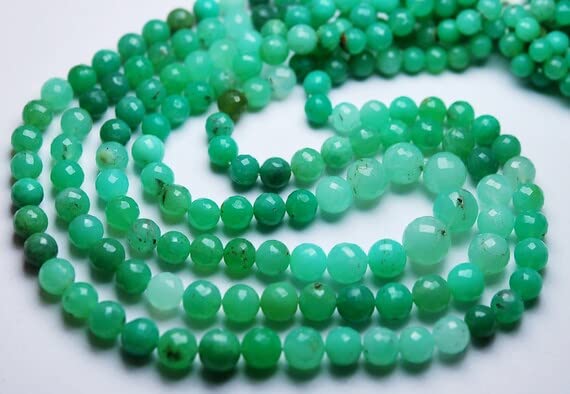 Chrysoprase naturelle, perles rondes facettées 5-7mm sur fil de 14 pouces pour création collier