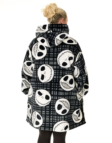 Disney The Nightmare Before Christmas Adults Wearable Blanket Hoodie | Black NMBC Zip Hooded Fleece with Jack Character Print3