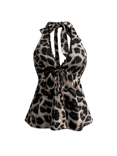 Haut dos nu léopard Y2K pour femme, top de fête col en V et tenue de festival tendance