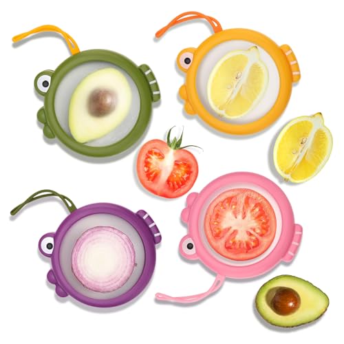 Set of 4 Fish-Shaped Fresh Food Containers, Fresh Pod, Reusable Silicone Storage Pods for Avocado, Onions, Lemon, Tomatoes, Garlic – Anti-Oxidation for Fridge, Send Goods from Local Warehouse