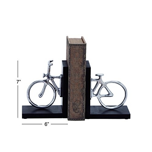 Deco 79 Wood Bike Bookends, Set Of 2 6"W, 7"H, Silver #TOP1