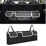 Auto Kofferraum Organizer, Auto Aufbewahrungstasche, Rücksitz Kofferraumtasche mit 4 Taschen, Aufbewahrungsbox Kofferraum Organizer Autotasche mit Klett Kofferraum Taschen Faltbar, Wasserdi