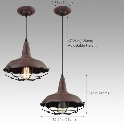 Image of DAYCENT Barn Style Pendant Light Farmhouse Caged Pendant Lighting Industrial Metal Wire Hanging Pendant Light Barn Pendant Light Fixtures for Kitchen Island Hallway Foyer, Rust Finish