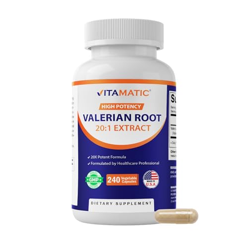 Vitamatic Valerian Root 5000 mg Equivalent per Capsule - 240 Capsules - 20X Concentrated Extract from 20:1 250mg - Herbal Sleep Aid