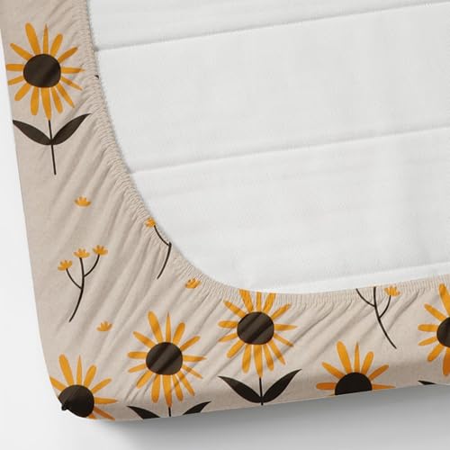 Image of NEW LEAF Cotton Fitted King Bedsheets with 2 Pillow Covers | Elastic Fitted | Wrinklefree | Ultrasoft |Winter Bedsheet 200 to 220 tc Floral | 78x72+8 Inches, Floral Sunflower | Skin