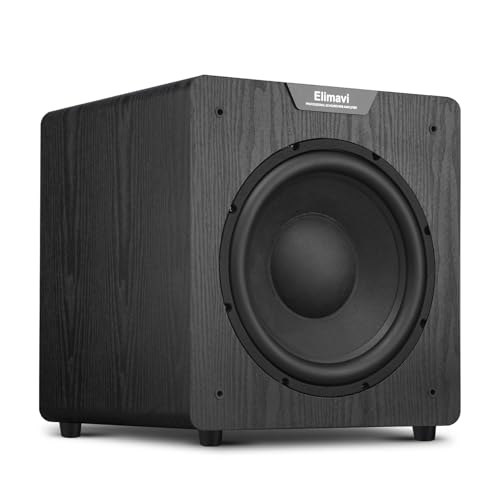 Elimavi 12" Powered Subwoofer Home Audio - 400W Deep Bass for Home Theater - Copper Driver, MDF Enclosure w/Aluminum Radiator - Ideal for Home Surround Sound Systems