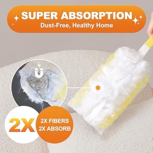 Image of JOYMOOP Disposable Duster for Cleaning, with 1 Yellow Handles & 12 Ct Yellow Heavy Duty Refills for Swiffer Feather Duster, Household Cleaning Tool for Electronics, Dusting Furniture, Blinds
