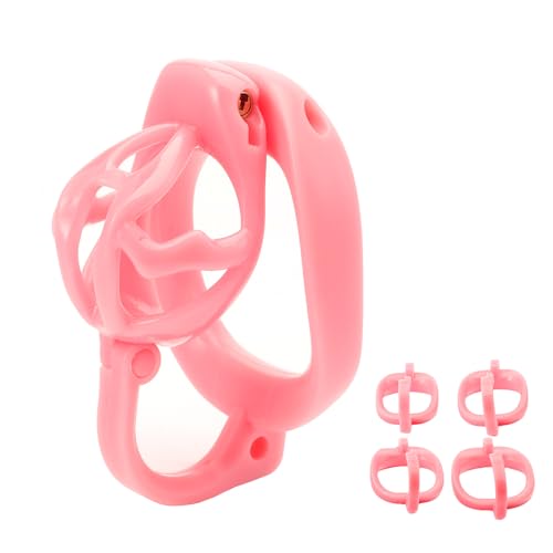 SeLgurFos - Harz Chastity Cage Männer mit Mehrzahl von Penisring Größen, Bnehmbare Haken und Zubehör, Penis Käfig Sexspielzeug BDSM Inverted Bondage Geräte Set (Pink,Stub)