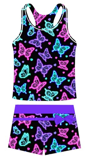 Image of Belovecol Girls Swimsuits Two Piece Tankini Bathing Suits Boyshort Summer Beach Swimwear 4-16Y Removable Bra Pads Above 12Y